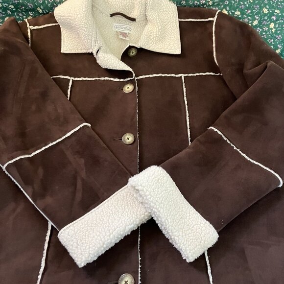 Vintage Northern Reflections Faux Sherpa Brown Jacket Womens L Aviator Shearling - Picture 7 of 7